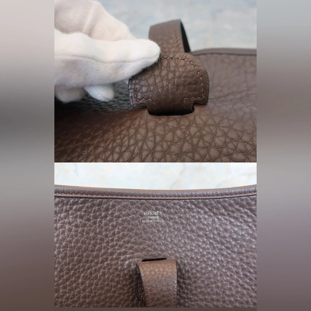 AUTHENTIC HERMES EVELYNE GM Chocolate brown clemence leather crossbody - Picture 11 of 15